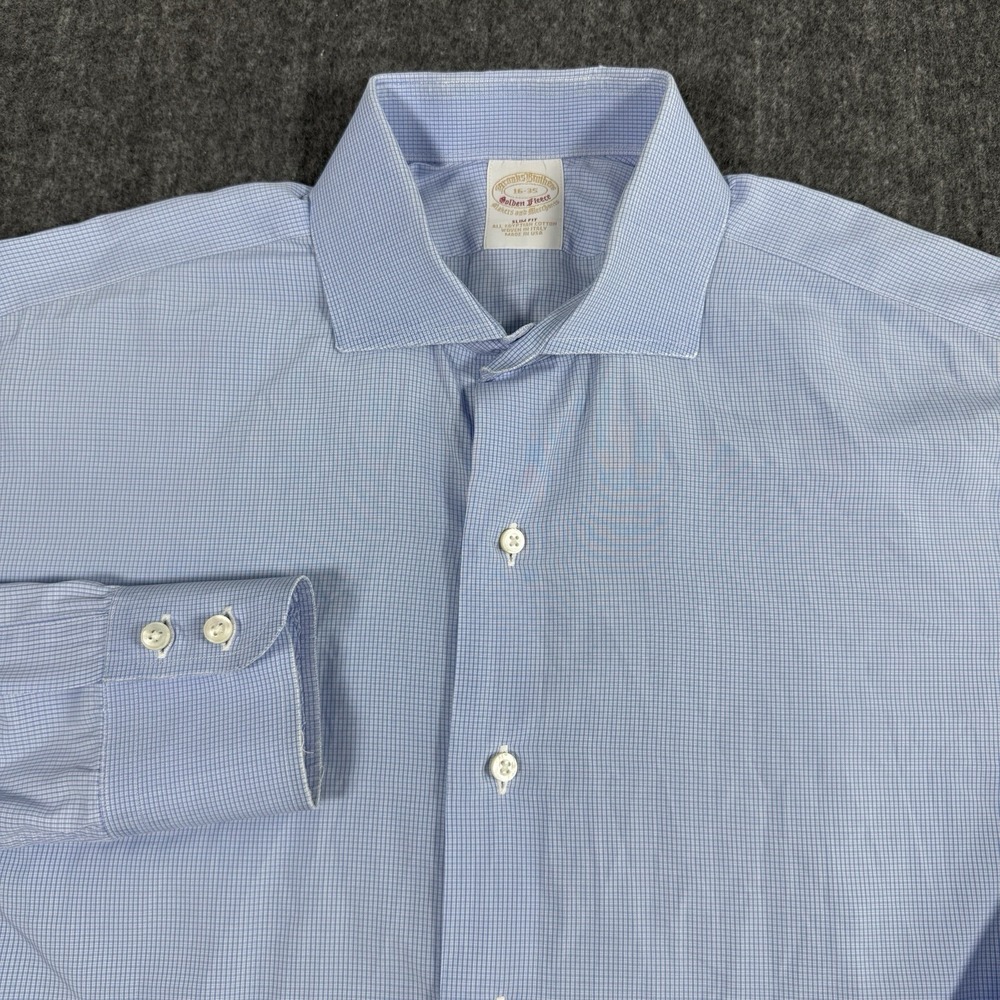 Brooks Brothers Golden Fleece 16-35 Slim Fit Blue Check Shirt Made in USA